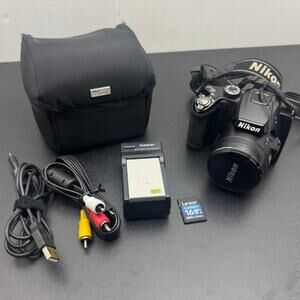 Nikon Coolpix P500 Digital Camera Case Battery Charger SD Card RCA & USB Cord